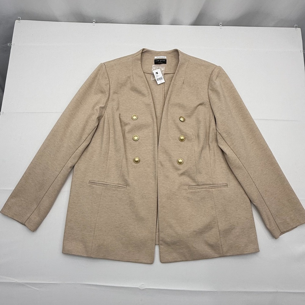 NWT Lane Bryant The Bryant‎ Blazer Womens 24 Tan Stretch Gold Button Jacket